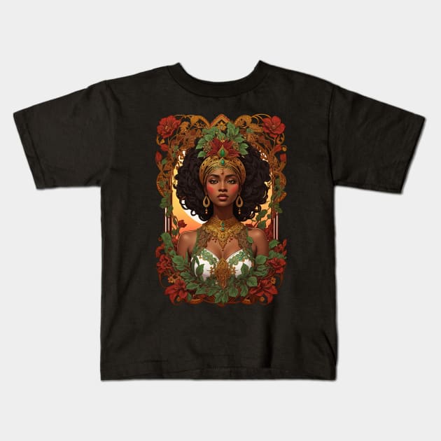 African Queen of Sheba retro vintage floral design Kids T-Shirt by Neon City Bazaar